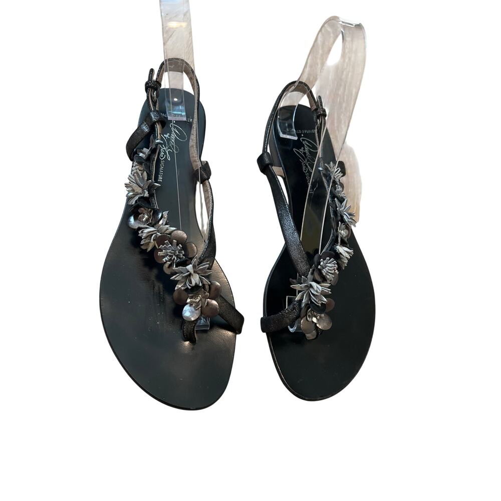 Donald J. Pliner Black Floral Embellished Slingback Sandals